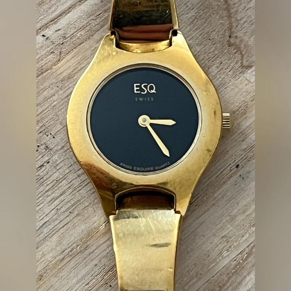 ESQ by Movado Ladies Watch Black Dial Gold Tone Bracelet and Hands